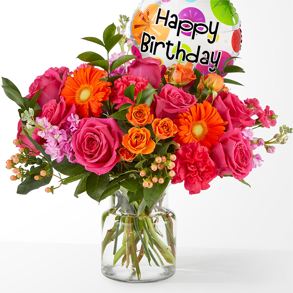 Fiesta Bouquet with Birthday Balloon – The Flower Shop For All Occasions, California MO