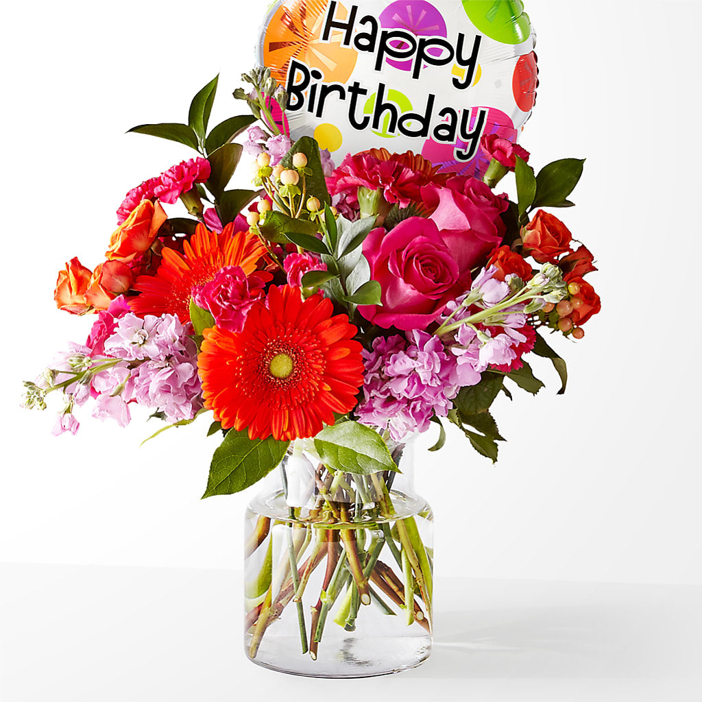 Fiesta Bouquet with Birthday Balloon – The Flower Shop For All Occasions, California MO