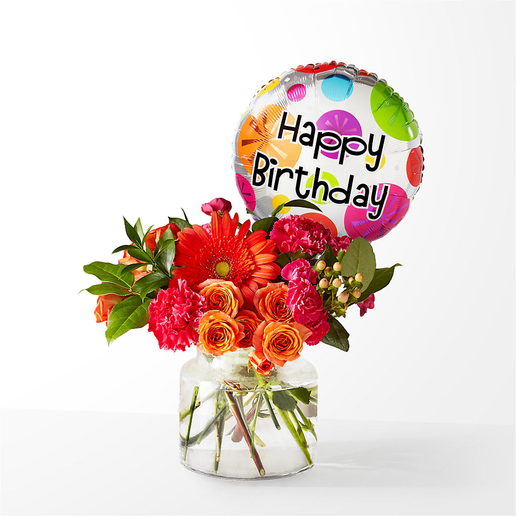 Fiesta Bouquet with Birthday Balloon – The Flower Shop For All Occasions, California MO