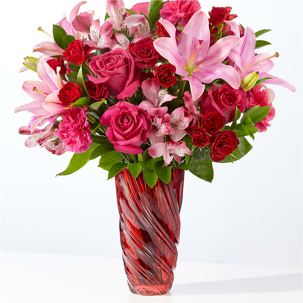 In Love Bouquet with Luxe Swirl Vase – The Flower Shop For All Occasions, California MO