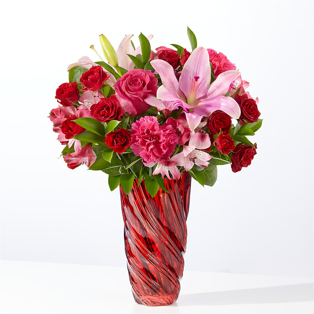 In Love Bouquet with Luxe Swirl Vase – The Flower Shop For All Occasions, California MO