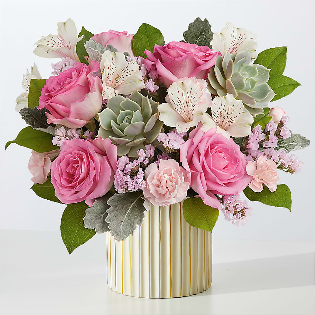 Dusty Rose Bouquet with Ivory Vase – The Flower Shop For All Occasions, California MO