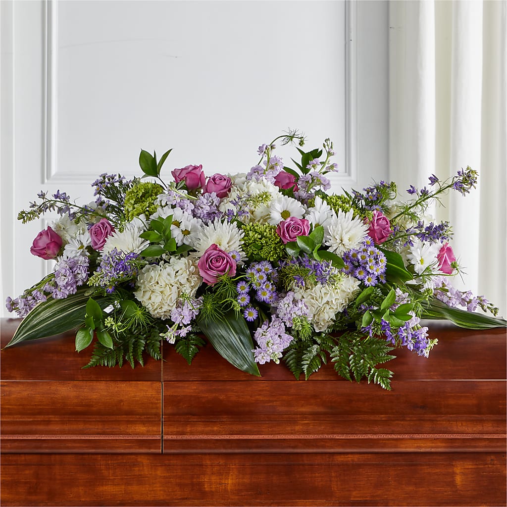 Meadows of Serenity Casket Spray – The Flower Shop For All Occasions, California MO