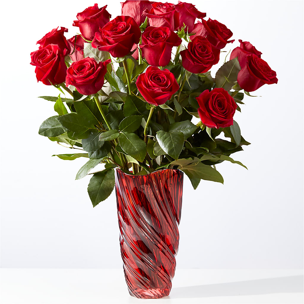 Classic Love Red Rose Bouquet with Luxe Swirl Vase – The Flower Shop For All Occasions, California MO