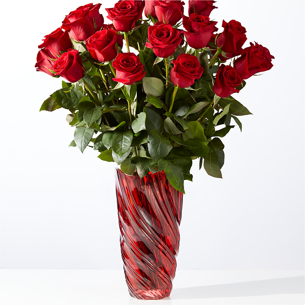 Classic Love Red Rose Bouquet with Luxe Swirl Vase – The Flower Shop For All Occasions, California MO
