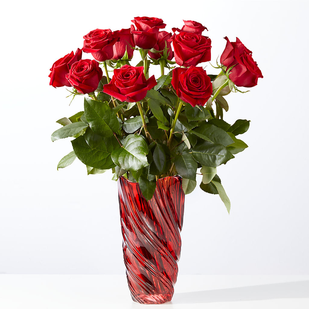 Classic Love Red Rose Bouquet with Luxe Swirl Vase – The Flower Shop For All Occasions, California MO