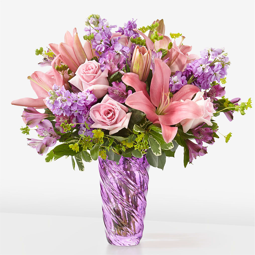 Precious Petals Bouquet with Luxe Swirl Vase – The Flower Shop For All Occasions, California MO