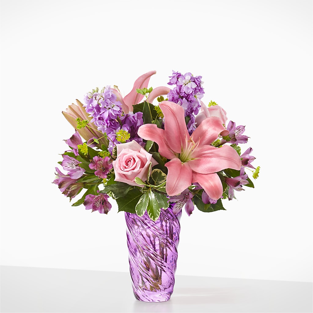 Precious Petals Bouquet with Luxe Swirl Vase – The Flower Shop For All Occasions, California MO