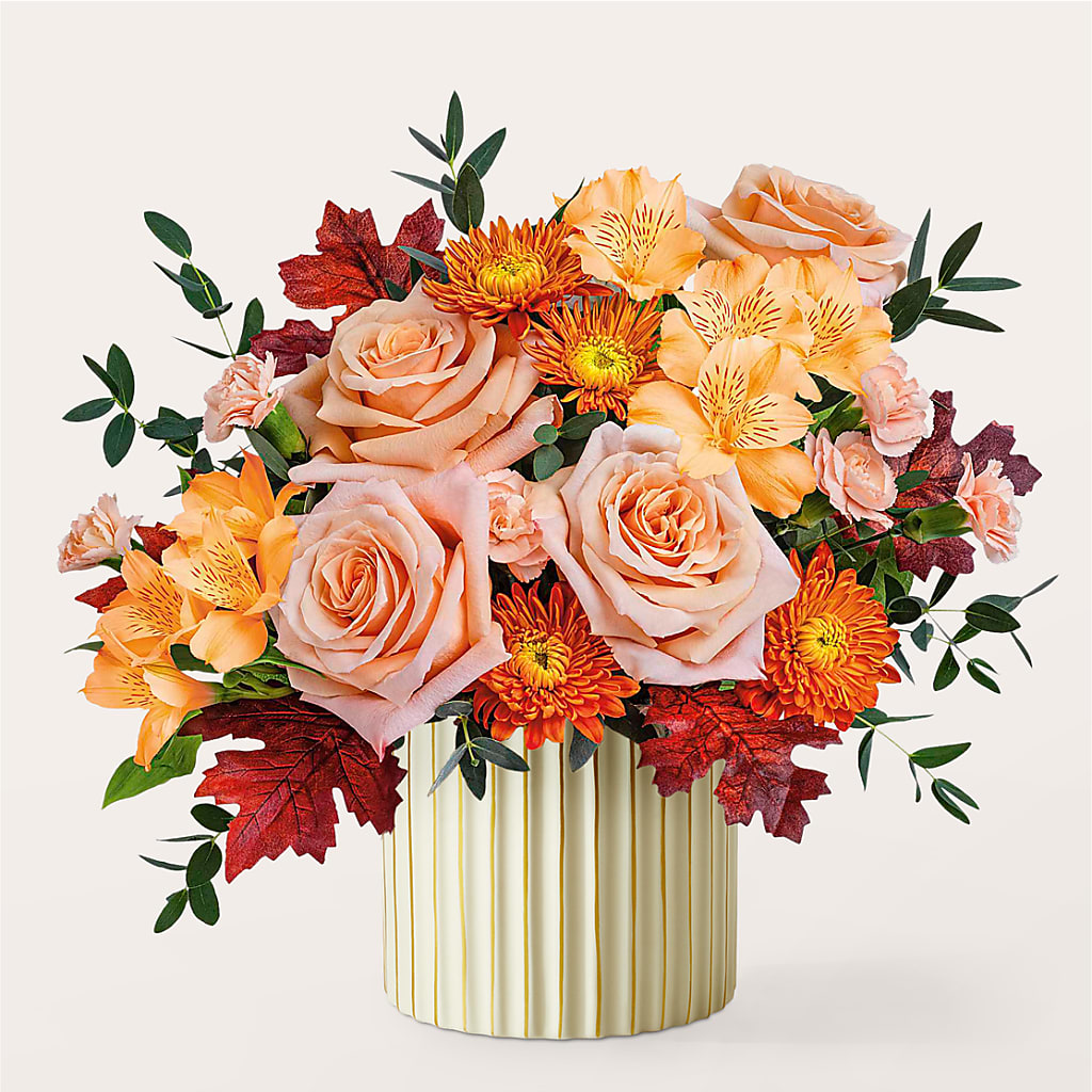 Spiced Latte Bouquet with Ivory Vase –  The Flower Shop For All Occasions, California MO