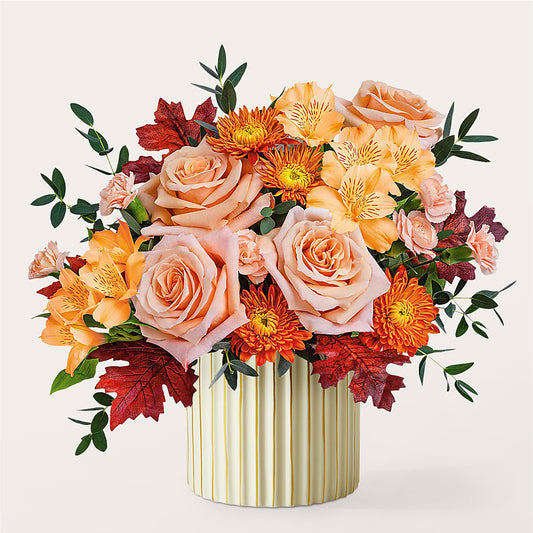 Spiced Latte Bouquet with Ivory Vase –  The Flower Shop For All Occasions, California MO