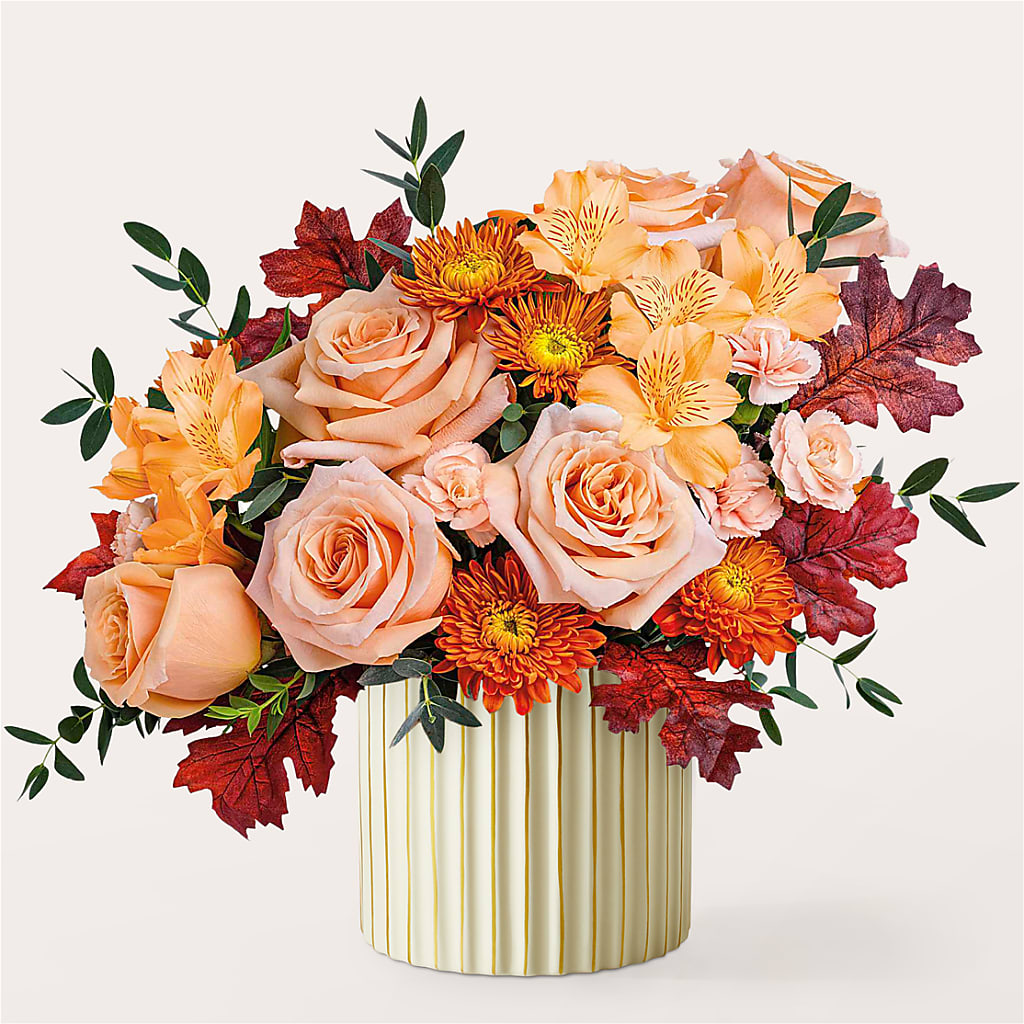 Spiced Latte Bouquet with Ivory Vase –  The Flower Shop For All Occasions, California MO