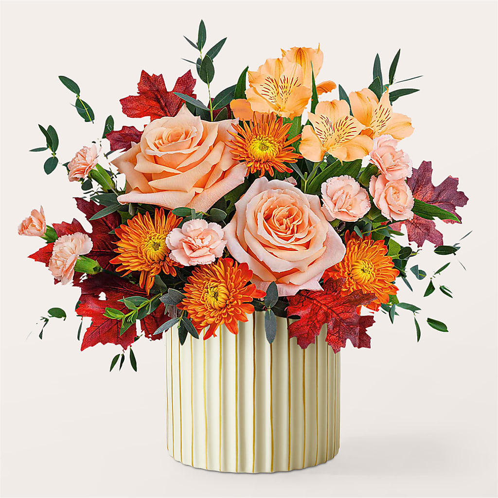 Spiced Latte Bouquet with Ivory Vase –  The Flower Shop For All Occasions, California MO