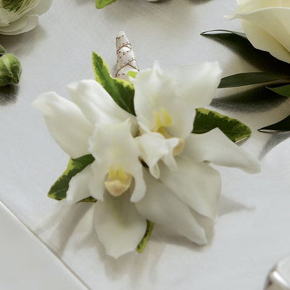 White Mini Cymbidium Boutonniere –  The Flower Shop For All Occasions, California MO